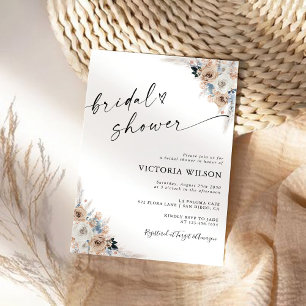 Elfenbeindusche und Blauer Boho Bridal Einladung