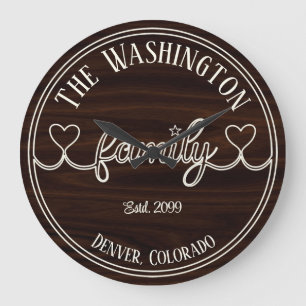 Elfenbeinfamilienskript zum Hintergrund des Holzef Große Wanduhr