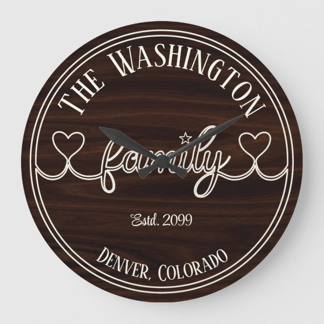 Elfenbeinfamilienskript zum Hintergrund des Holzef Große Wanduhr (Vorderseite)