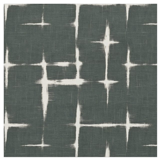Elfenbeinfarbe Abstrakt auf Forest Green Linen Stoff (Nahaufnahme)