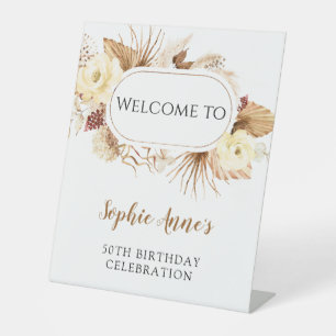 Elfenbeinfarbene Blume Pampas Grass Geburtstag Sockelschild