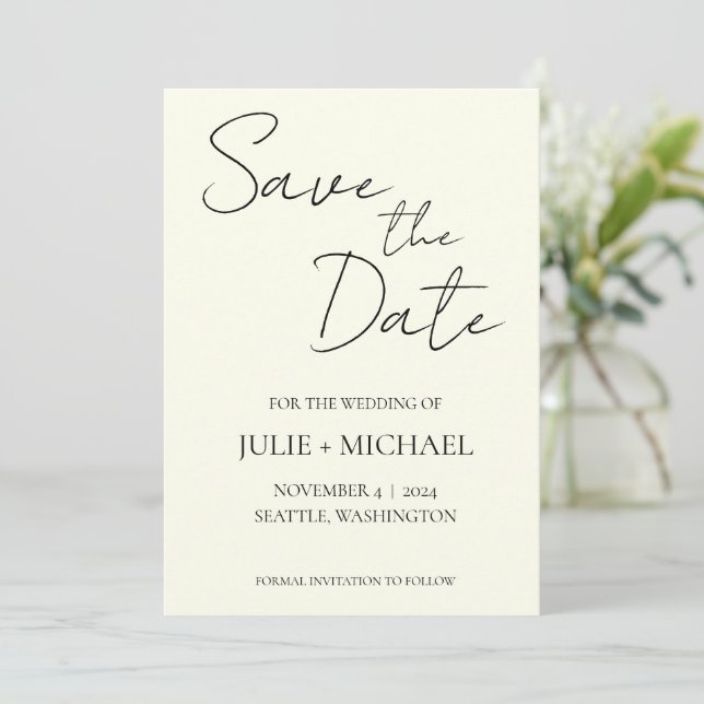 Elfenbeinfarbene einfache Hochzeit Save The Date (Stehend Vorderseite)
