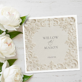 Elfenbeinfarbene geprägte Roll-Blumen-Hochzeitsser Serviette