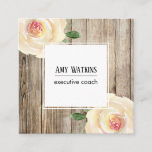 Elfenbeinfarbene Rose, rustikales Holz, soziale Sy Quadratische Visitenkarte