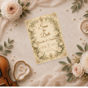 Elfenbeinfarbene Rosenhochzeit Save The Date