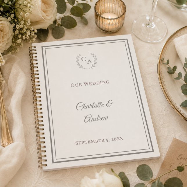 Elfenbeinfarbene Taupe-Monogramm-Hochzeit Planer (Von Creator hochgeladen)