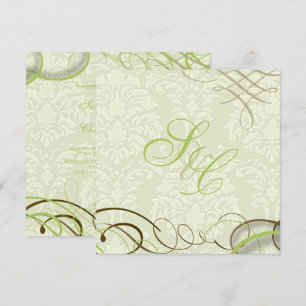 Elfenbeinfarbener Damast, Swooshes+Schwünge Einladung