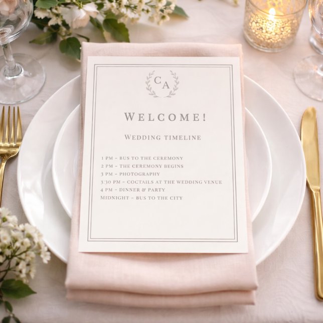 Elfenbeinfarbenes Hochzeitsprogramm mit Monogramm (Von Creator hochgeladen)