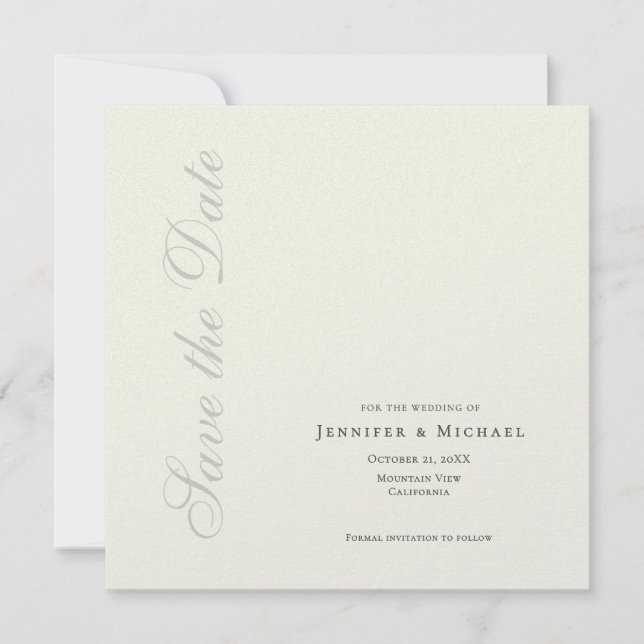 Elfenbeinfarbenes professionelles minimalistisches save the date (Vorderseite)