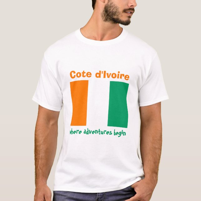 Elfenbeinflagge + Karte + T - Shirt Text (Vorderseite)