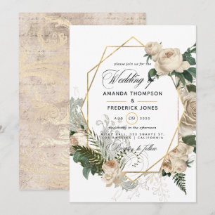 Elfenbeinflora - Rustikale Hochzeitseinladung Einladung