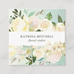 Elfenbeinflora Weichgrüne Wasserfarbe Quadratische Visitenkarte