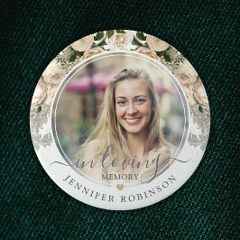 Elfenbeinfloral in Love Memory Foto Memorial Button