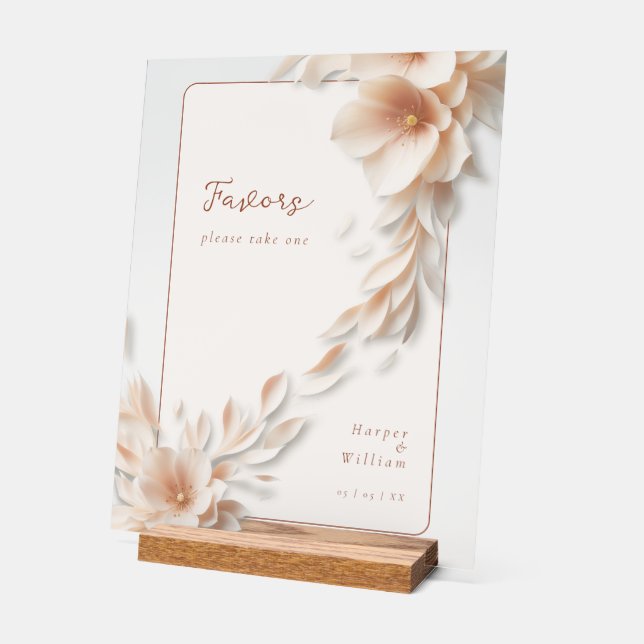 Elfenbeinfloralen, die durch eine Acrylhochzeit fl Acrylschild (Winkel)