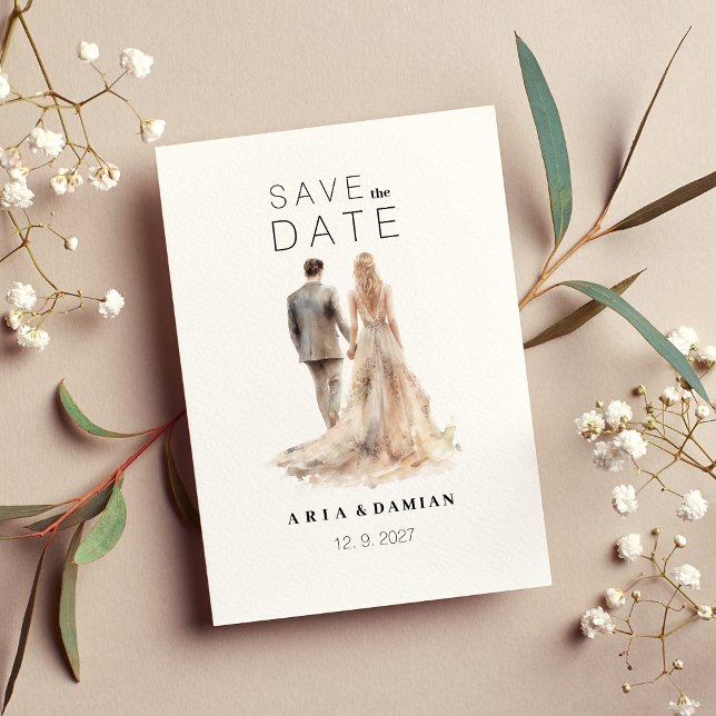 Elfenbeingold-graues Blumenpaar Foto Save the Date Einladung (Ivory gold gray floral couple photo Save the Date )