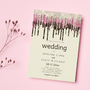 Elfenbeingold Rosa Glam Glitzer Tropfen Hochzeit Einladung
