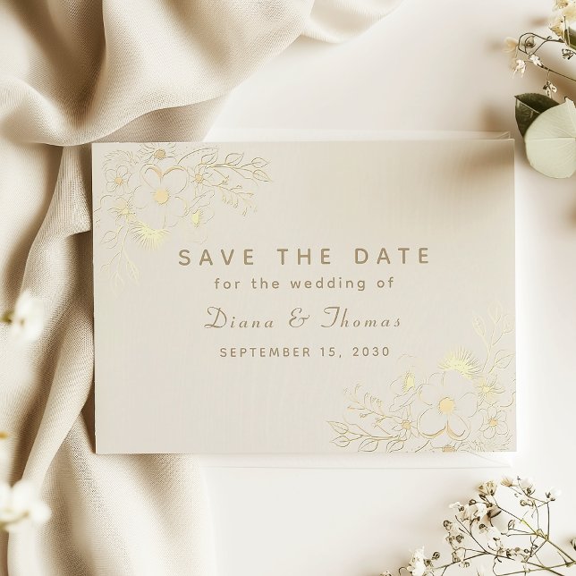 Elfenbeingoldblumenhochzeit rettet das Datum Save The Date (Von Creator hochgeladen)