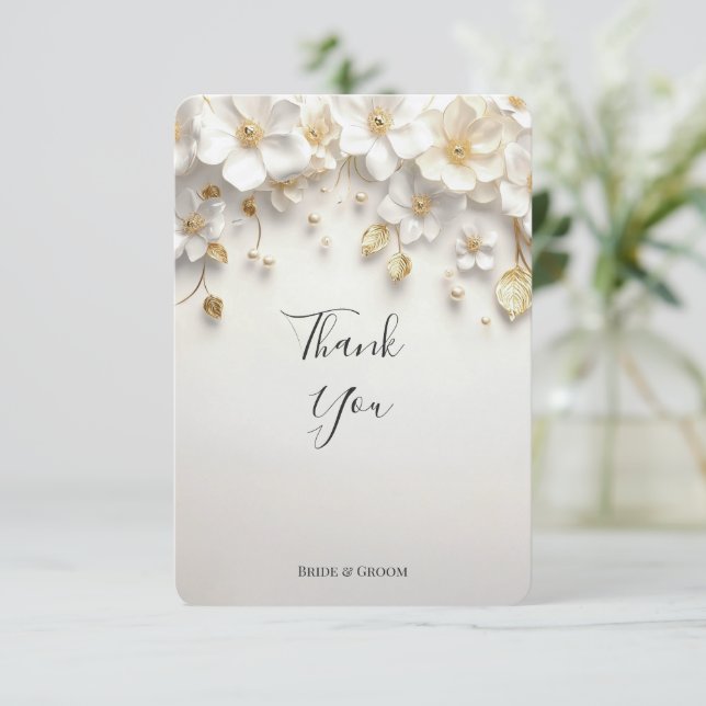 Elfenbeingoldblüten - Blätter Danke-Card Dankeskarte (Stehend Vorderseite)