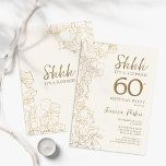 Elfenbeingoldene Botanische Überraschung 60. Gebur Einladung<br><div class="desc">Elfenbeincreme & Gold Botanische Überraschung 60. Geburtstag Einladung. Minimalistisches modernes feminines Design mit botanischen Akzenten und Typografie-Script-Schriftart. Einfache florale Einladungskarte perfekt für eine stilvolle weibliche Überraschung am Tag.</div>