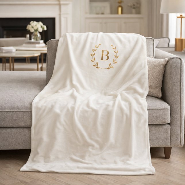 Elfenbeingoldene monogrammverzierte Girlande elega Fleecedecke (Von Creator hochgeladen)