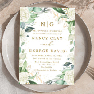 Elfenbeingoldfarben-Rose-Blumenrahmen Einladung