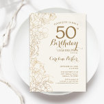 Elfenbeingoldflora 50. Geburtstagsparty Einladung<br><div class="desc">Elfenbeingoldflora 50. Geburtstagsparty Einladung. Minimalistisches modernes Design mit botanischen Kontur Zeichnungen Akzente und Typografie Drehbuch Schriftart. Einfache,  trendige Einladungskarte für eine stilvolle Damenfeier. Kann für jedes Alter angepasst werden. Gedruckte Zazzle Einladungen oder Sofortdownload digitalen druckbaren Vorlage.</div>