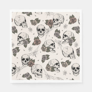 Elfenbeingotische Schädel und Rose Halloween Serviette