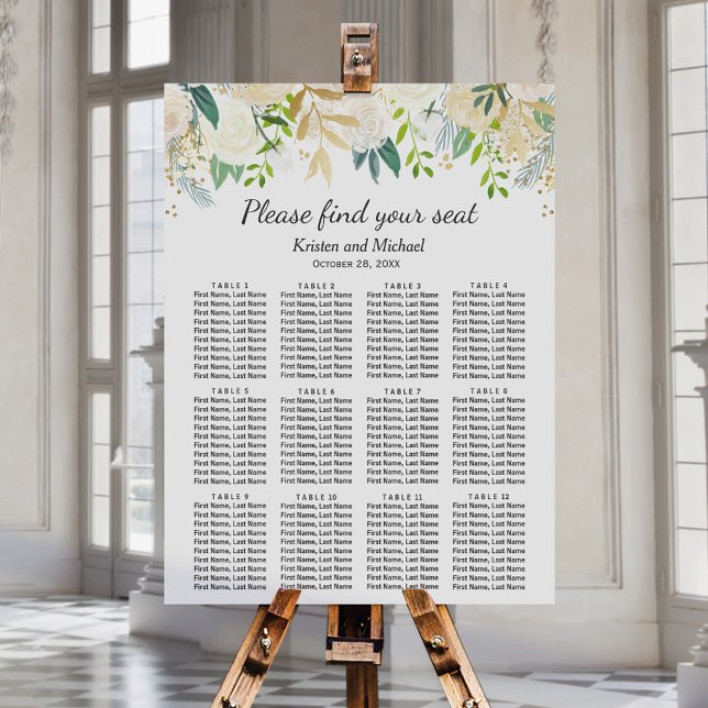 Elfenbeingrün Gold Floral Wedding Chart Poster (Von Creator hochgeladen)