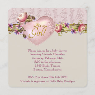 Elfenbeinherz Blume Rosa Damaske Kinderdusche Einladung