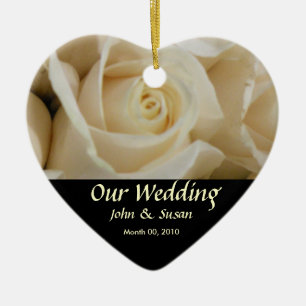 Elfenbeinherz-Rose Hochzeitsfeier Keramik Ornament