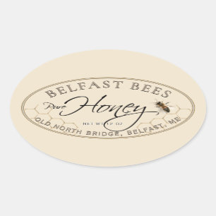Elfenbeinhonigetikett mit Bienen und Honigwaben Ovaler Aufkleber