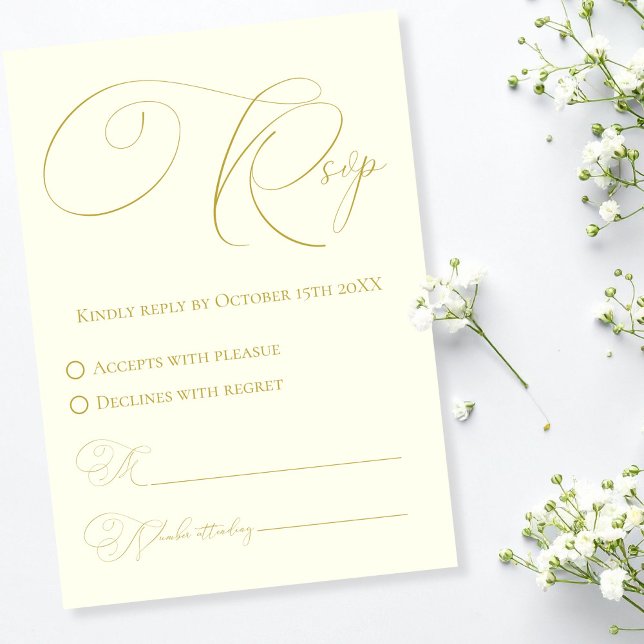 Elfenbeinkarte und Gold UAWG Response Card RSVP Karte (Ivory & Gold RSVP Response Card)
