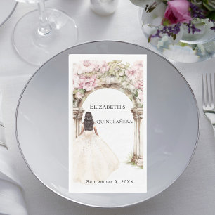 Elfenbeinkleid rosa Blumenbogen Quinceanera Serviette