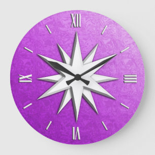Elfenbeinkompass-Rose - Amethyst-Glasuntergrund Große Wanduhr
