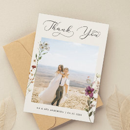 Elfenbeinküche Wildblumen Foto Hochzeit Vielen Dan Dankeskarte