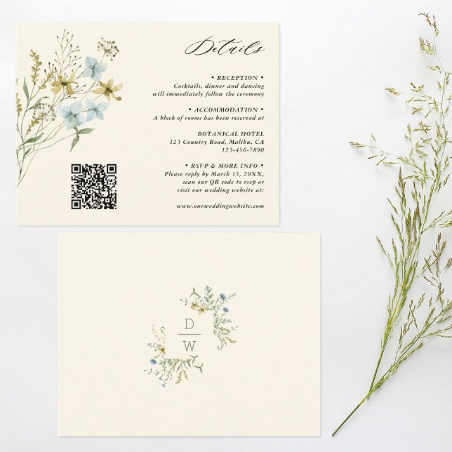 Elfenbeinkügeliger Wildblume - Details zur Hochzei Begleitkarte (Front & Back)