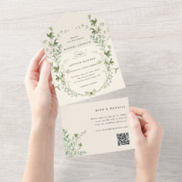 Elfenbeinkühe Elegante Wildblume QR Code Hochzeit All In One Einladung
