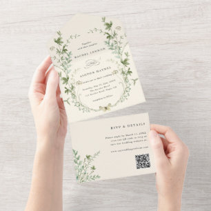 Elfenbeinkühe Elegante Wildblume QR Code Hochzeit All In One Einladung