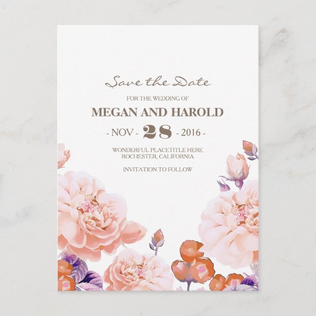 Elfenbeinküste Blume Vintag Elegant Save the Date Ankündigungspostkarte (Vorderseite)