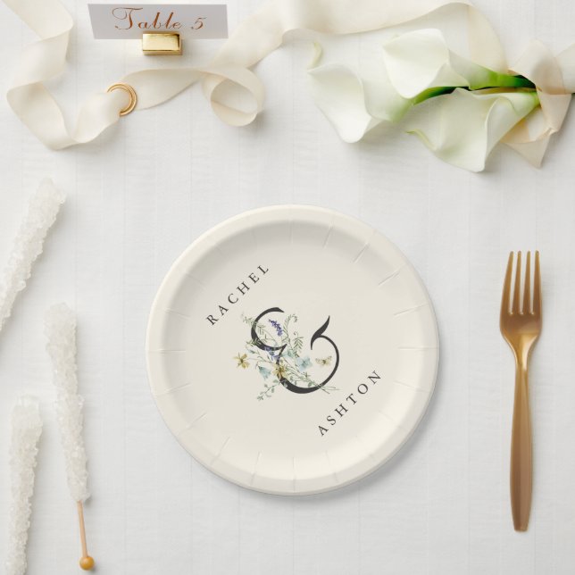 Elfenbeinküste Elegante Wildblume Hochzeit Pappteller (Hochzeit)