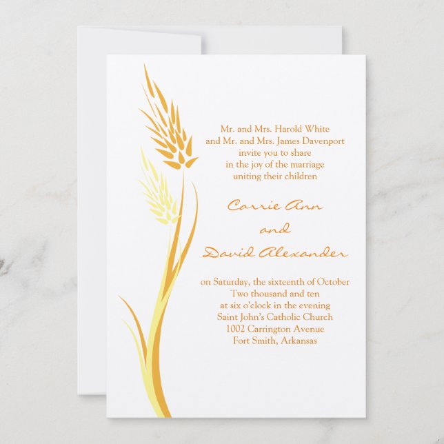 Elfenbeinküste Herbstweizenhochzeit Einladung (Vorderseite)