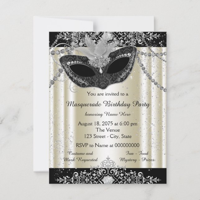 Elfenbeinküste und Pearl Glitzer Masquerade Party Einladung (Vorderseite)