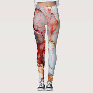 Elfenbeinmarmor mit karmesinroten und goldenen Ade Leggings