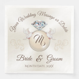 Elfenbeinmonogramm HochzeitsNapkins, Diamantring Serviette