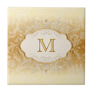 Elfenbeinperle und Gold-Monogramm Fliese