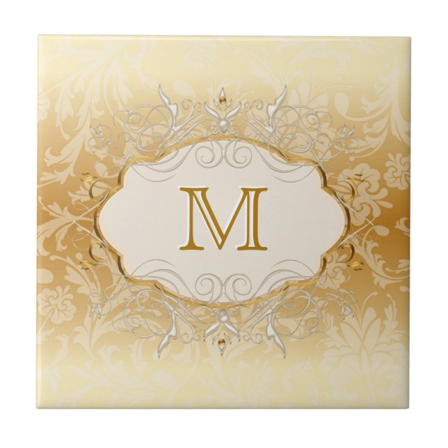 Elfenbeinperle und Gold-Monogramm Fliese (Vorderseite)