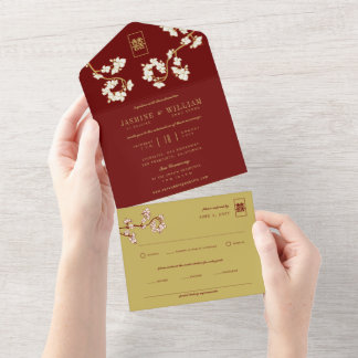 Elfenbeinpfirsich/Pflaumenblüten Chinesisches Dopp All In One Einladung