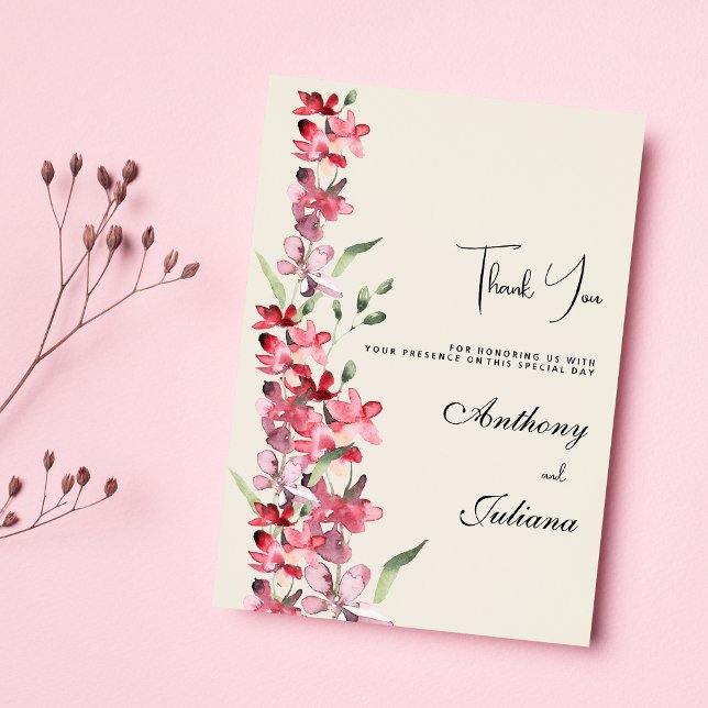 Elfenbeinrosa Bordeaux grüne Blüte Danke Einladung (Ivory pink burgundy mint green floral Thank You)