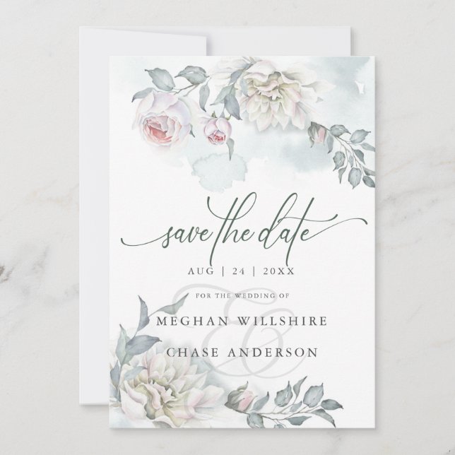 Elfenbeinrosa Hütte Blume Einladung (Vorderseite)