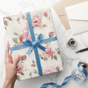 Elfenbeinrosa Roses Brautparty Geschenkpapier